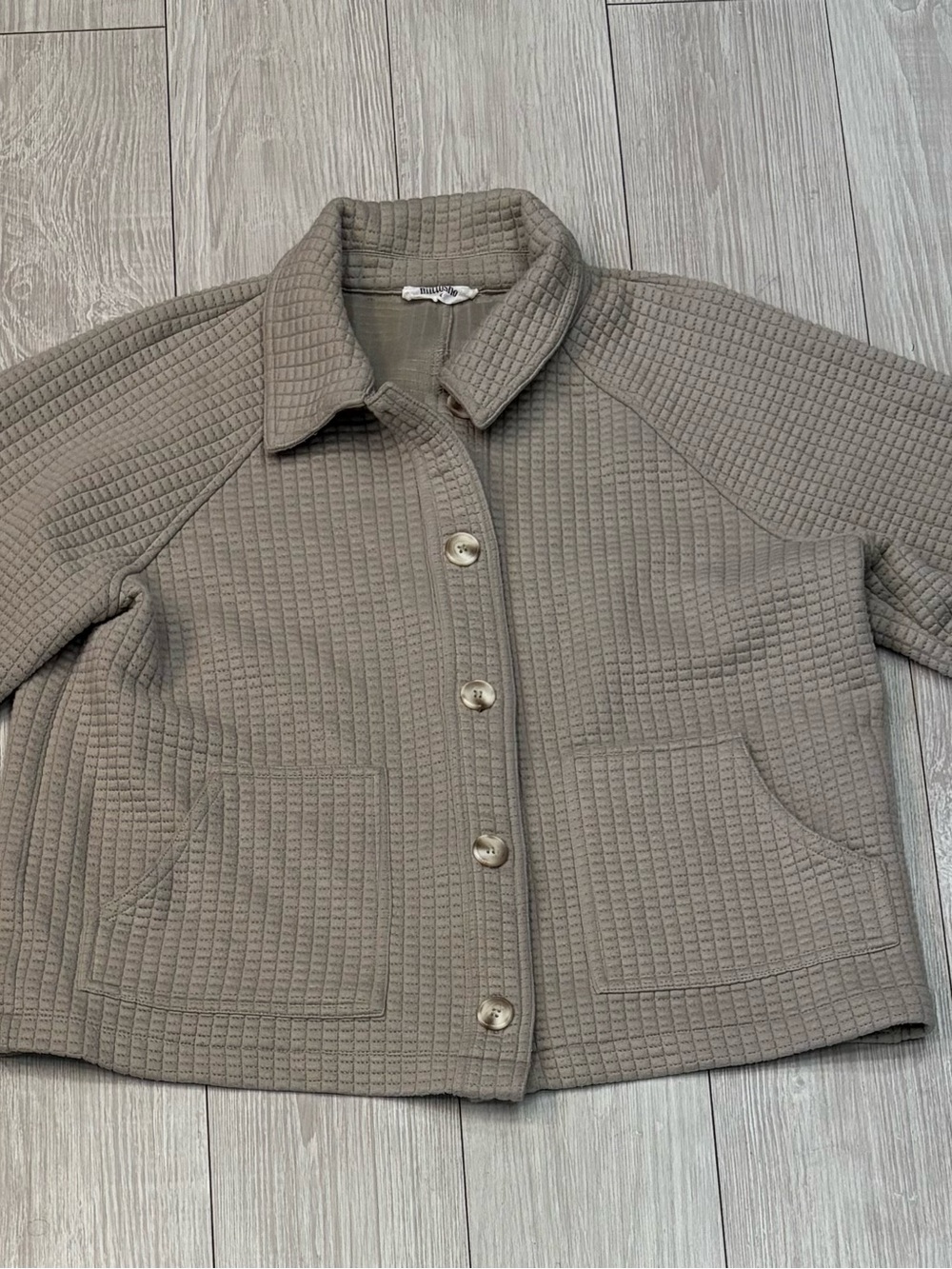 Mittoshop Taupe Waffle-Knit Button Front Utility Jacket 3X